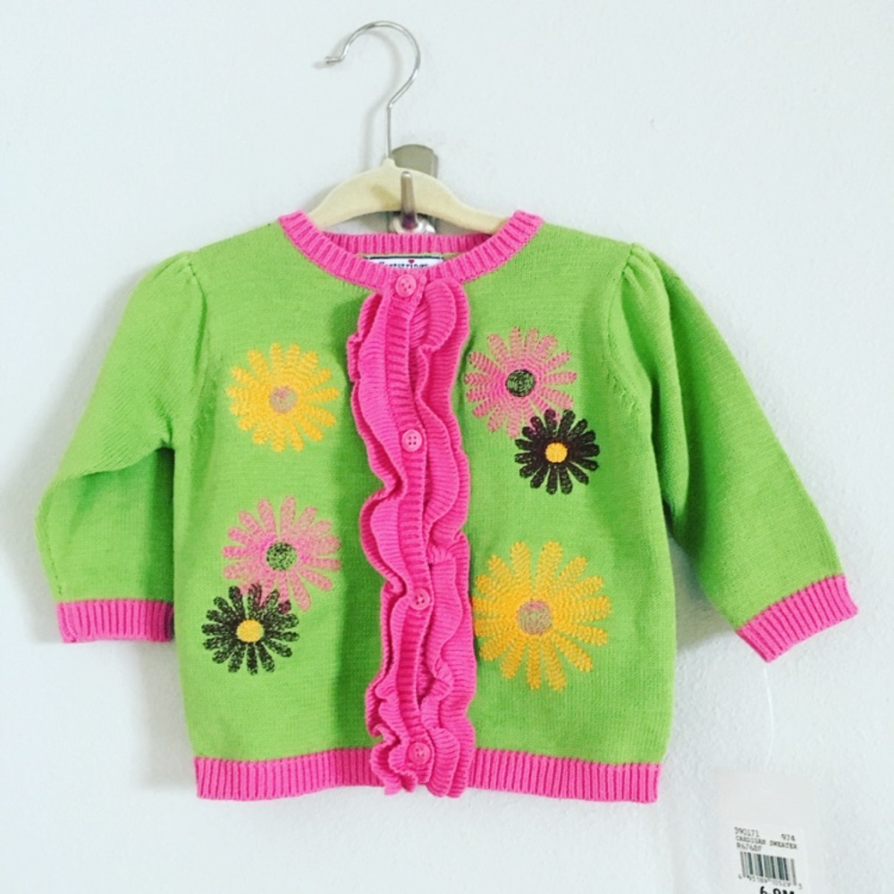 Hartstrings Girls Citron and Pink Cardigan